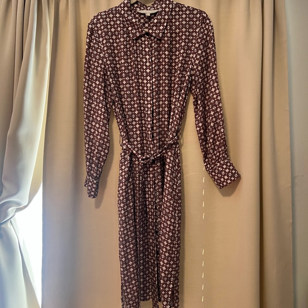 Barbour Burgundy Printed Long-Sleeve Shirt Dress